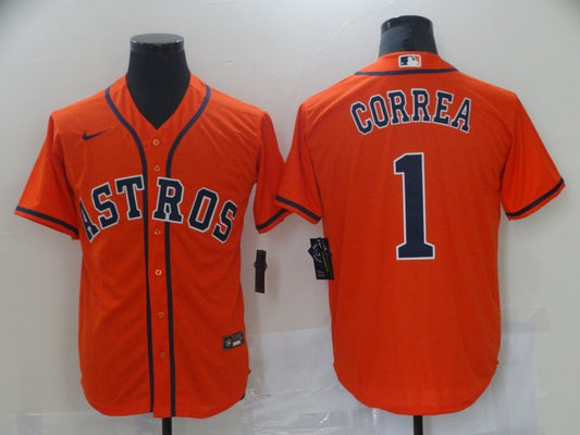 Men's Houston Astros Carlos Correa #1 Orange Replica Baseball Jersey1