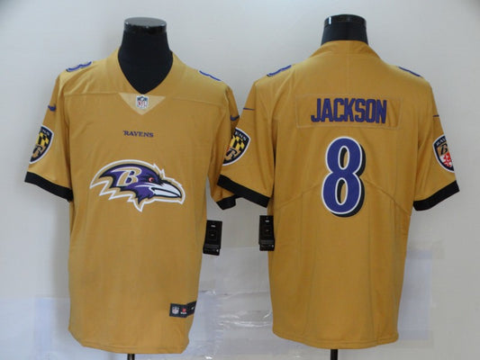 Men's Baltimore Ravens Lamar Jackson #8 Yellow Game Jersey1