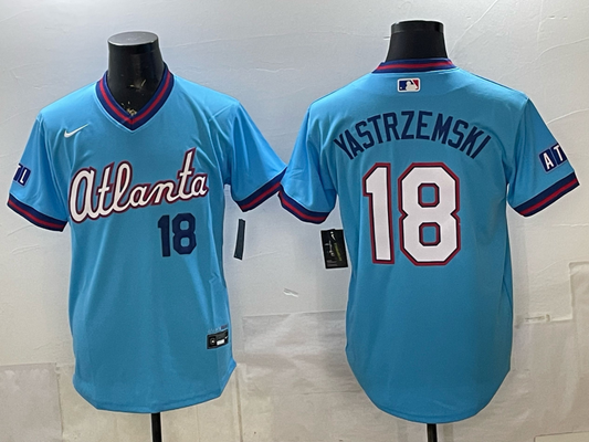 Men's Atlanta Braves Mike Yastrzemski #18 Powder Blue 2026 City Connect Stadium Jersey