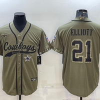 Men's Dallas Cowboys Ezekiel Elliott #21 Olive 2022 Salute To Service Limited Jersey1 Joint Edition