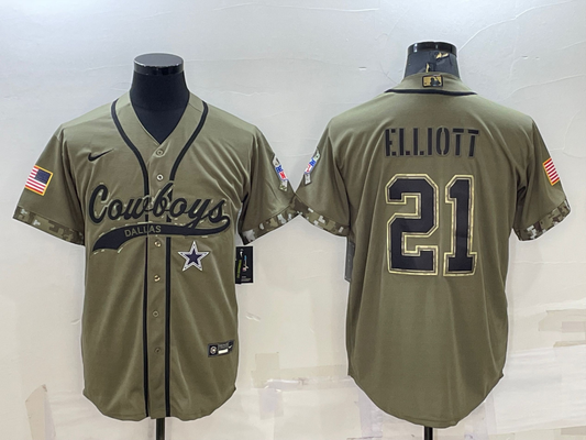 Men's Dallas Cowboys Ezekiel Elliott #21 Olive 2022 Salute To Service Limited Jersey1 Joint Edition