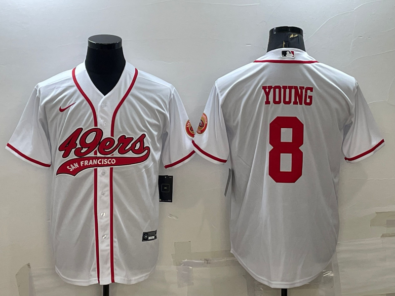 Men's San Francisco 49ers Steve Young #8 White Game Jersey2 Joint Edition