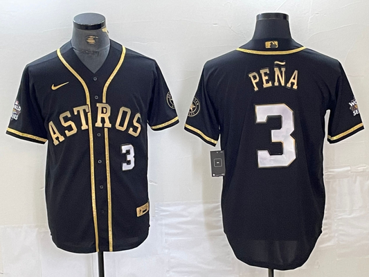 Men's Houston Astros Jeremy Pena #3 Black Replica Player Jersey1