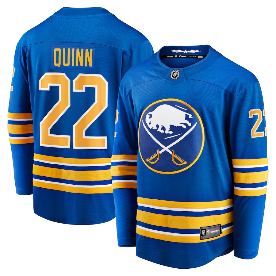 Jack Quinn #22 Buffalo Sabres Royal Replica Player Jersey - JerseysFreak