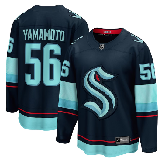 Men's Seattle Kraken Kailer Yamamoto #56 Deep Sea Blue Home Breakaway Player Jersey1