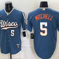 Men's Milwaukee Brewers Garrett Mitchell #5 Mineral Blue 2026 City Connect Stadium Jersey