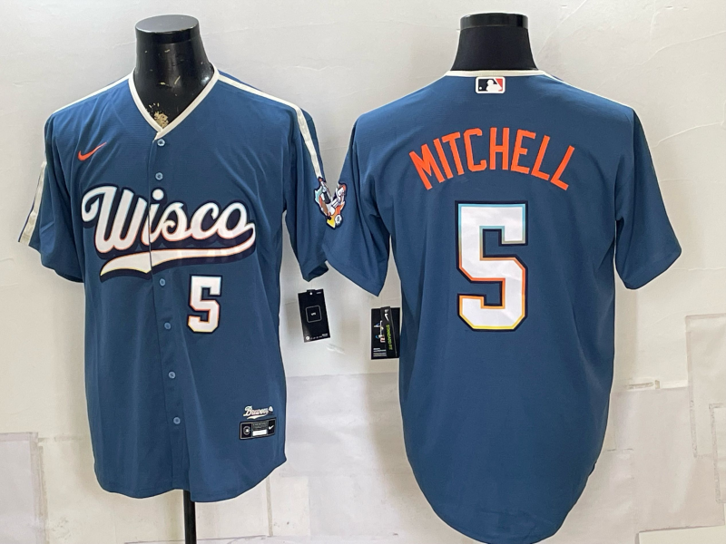 Men's Milwaukee Brewers Garrett Mitchell #5 Mineral Blue 2026 City Connect Stadium Jersey