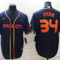 Men's Houston Astros Nolan Ryan #34 Navy Space City Jersey1