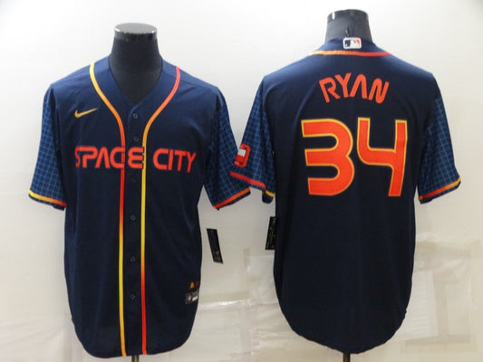 Men's Houston Astros Nolan Ryan #34 Navy Space City Jersey1
