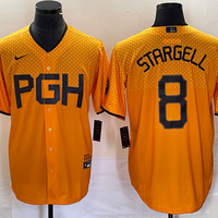 Men's Pittsburgh Pirates Willie Stargell #8 Gold 2023 City Connect Replica Player Jersey1