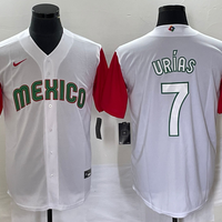 Men's 2023 World Baseball Classic #7 Julio Urias Mexico White Player Jersey1