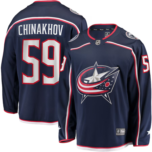 Men's Columbus Blue Jackets Yegor Chinakhov #59 Navy Home Breakaway Player Jersey1