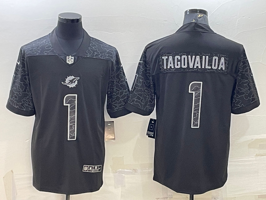 Men's Miami Dolphins Tua Tagovailoa #1 Black RFLCTV Limited Jersey1