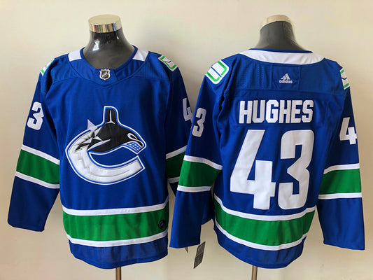 Men's Vancouver Canucks Quinn Hughes #43 Blue Home Breakaway Player Jersey1