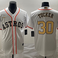 Men's Houston Astros Kyle Tucker #30 White/Gold 2023 Gold Collection Replica Player Jersey1