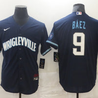 Men's Chicago Cubs Javier Baez #9 Navy Replica Baseball Jersey1