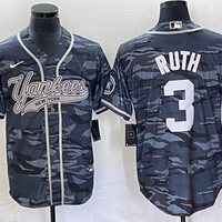 Men's New York Yankees Babe Ruth #3 Grey Camouflage Player Jersey1 Joint Edition