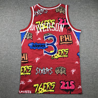 Men's Philadelphia 76ers Allen Iverson #3 Red Swingman Graffiti Edition Jersey1