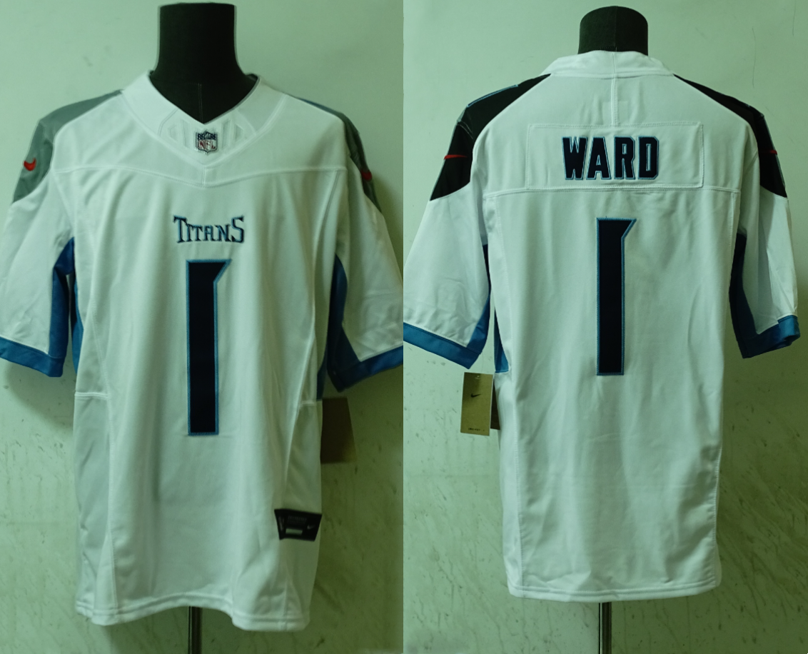 Men's Tennessee Titans Cameron Ward #1 White Player Jersey