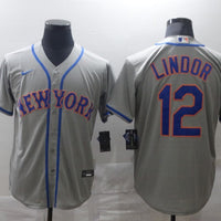 Men's New York Mets Francisco Lindor #12 Gray Replica Baseball Jersey1