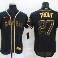 Men's Los Angeles Angels Mike Trout #27 Black Sewn Player Jersey1