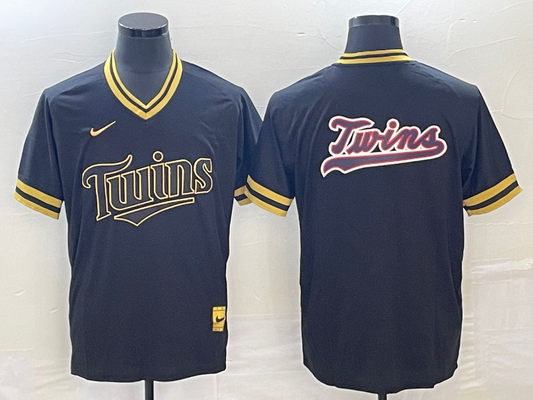 Men's Minnesota Twins Black Replica Player Logo Jersey1