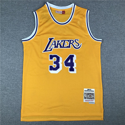 Men's Los Angeles Lakers Shaquille O'Neal #34 Yellow 1996-97 Classics Jersey1