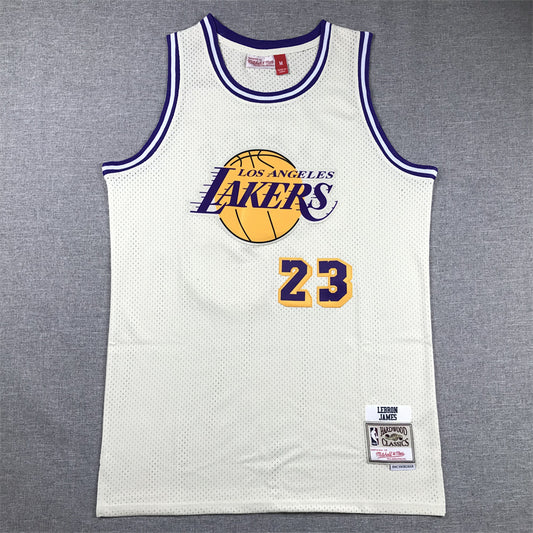 Men's Los Angeles Lakers LeBron James #23 Cream Hardwood Classics Swingman Jersey1