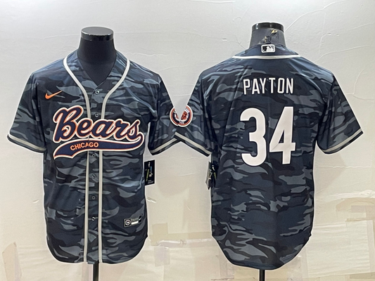 Men's Chicago Bears Walter Payton #34 Grey Camouflage Game Jersey1 Joint Edition