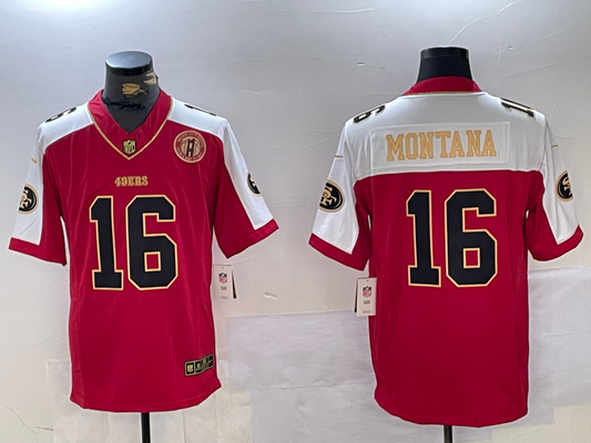 Men's San Francisco 49ers Joe Montana #16 Scarlet Player Game Jersey1