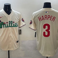 Men's Philadelphia Phillies Bryce Harper #3 Cream Replica Player Jersey1