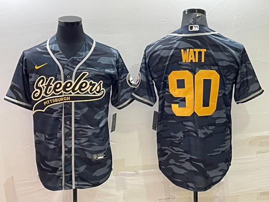 Men's Pittsburgh Steelers T.J. Watt #90 Gray Camouflage Game Jersey1 Joint edition
