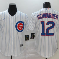Men's Chicago Cubs Kyle Schwarber #12 White Replica Baseball Jersey1