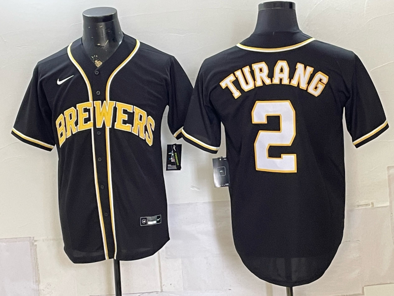 Men's Milwaukee Brewers Brice Turang #2 Black Replica Player Jersey