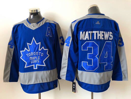 Men's Toronto Maple Leafs Auston Matthews #34 Blue/Gray Player Jersey1