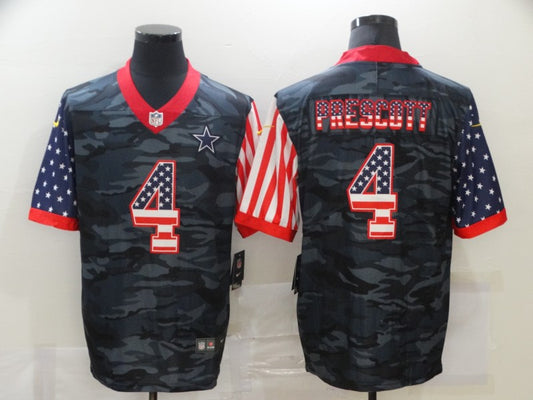 Men's Dallas Cowboys Dak Prescott #4 Gray Camouflage Game Player Jersey1