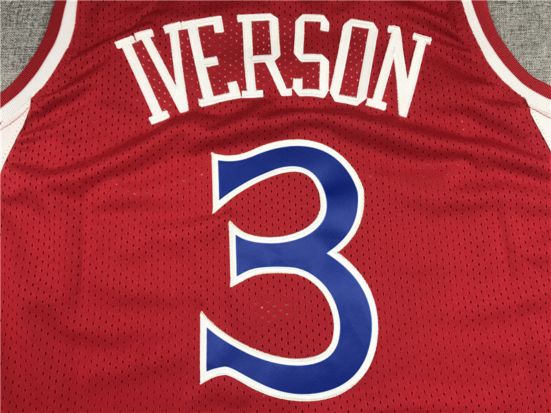 Men's Philadelphia 76ers Allen Iverson Red Hardwood Classics Authentic Jersey1