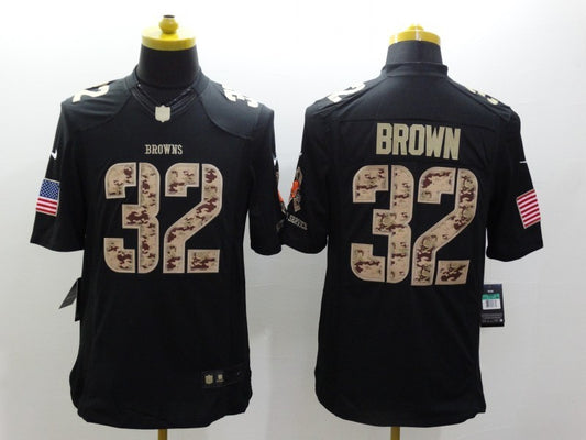 Men's Cleveland Browns Jim Brown #32 Black Player Game Jersey1