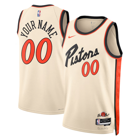 Men's Detroit Pistons Cream 2024/25 Custom Swingman Jersey1 - City Edition