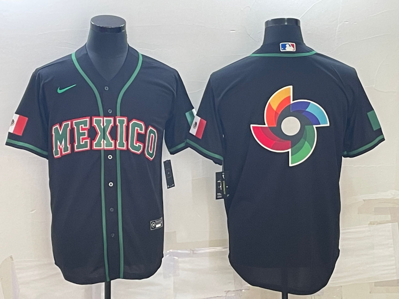 Men's 2023 World Baseball Classic Mexico Black Alternate Game Jersey1