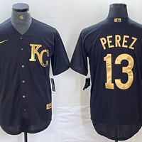 Men's Kansas City Royals Salvador Perez #13 Black Replica Player Jersey1