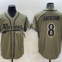 Men's Baltimore Ravens Lamar Jackson #8 Olive 2022 Salute To Service Limited Jersey1 Joint Edition