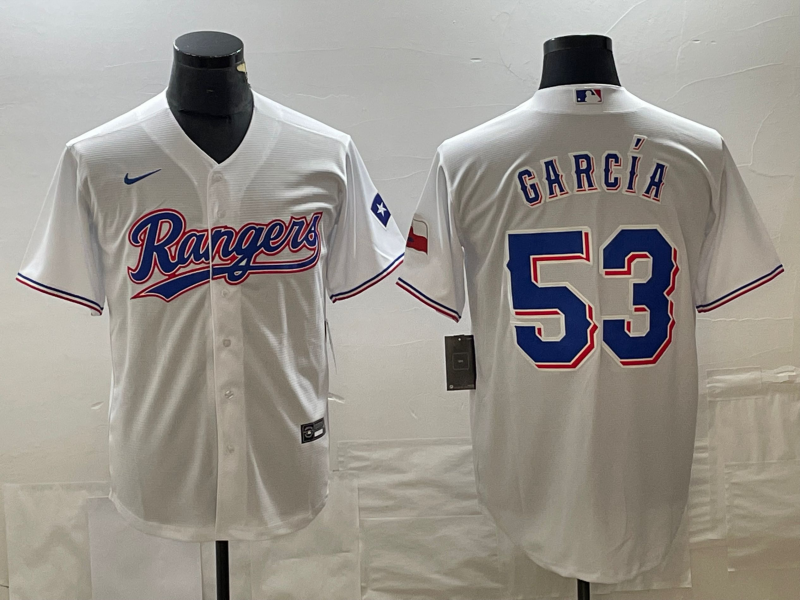 Men's Texas Rangers Adolis Garcia #53 White Home Replica Player Jersey1