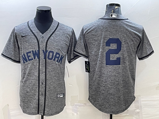 Men's New York Yankees Derek Jeter #2 Gray Replica Game Name Jersey1