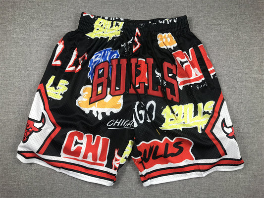 Men's Chicago Bulls Black Graffiti Edition Pocket Shorts1