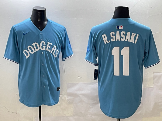 Men's Los Angeles Dodgers Roki Sasaki #11 Light Blue Limited Player Jersey1