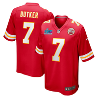 Men's Kansas City Chiefs Harrison Butker #7 Red Super Bowl LVII Patch Game Jersey1