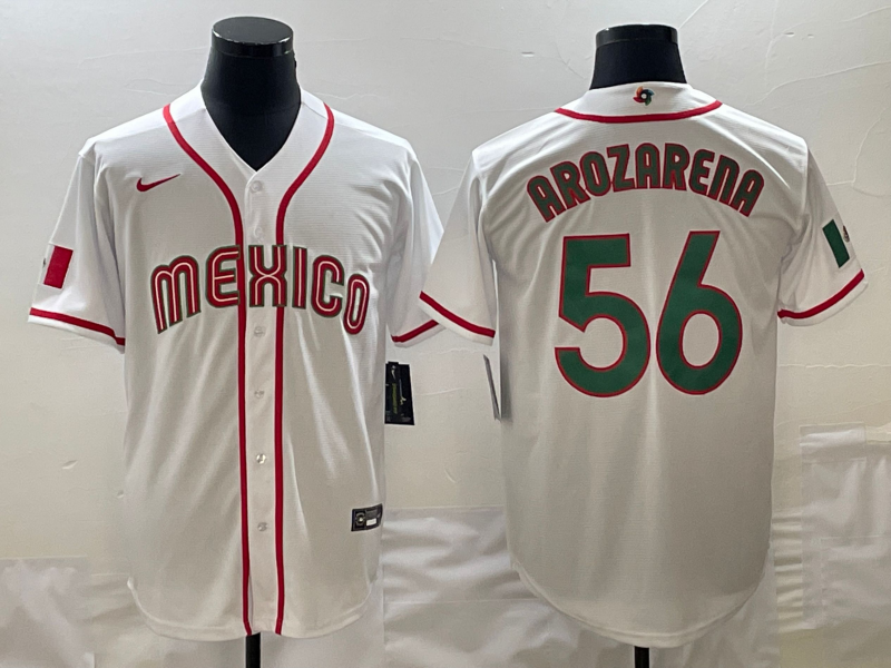 Men's 2023 World Baseball Classic #56 Randy Arozarena Mexico White Jersey1