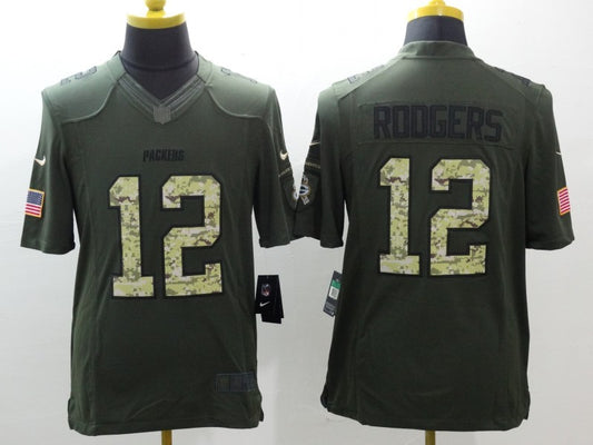 Men's Green Bay Packers Aaron Rodgers #12 Army Green Game Jersey1