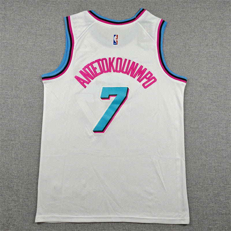 Men's Miami Heat Giannis Antetokounmpo #7 White Swingman Jersey - City Edition
